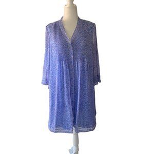 Diane Von Furstenberg Chiffon Tunic Shift Dress Button Up Paisley Size 8